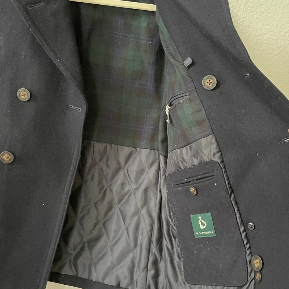 Ralph Lauren Navy Blue Wool Cropped Double Breasted Petite Coat Jackets 12R